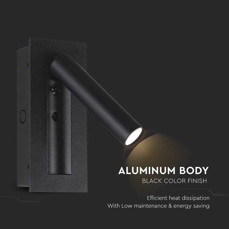 V-TAC – 239996 Χωνευτό Φωτιστικό Κρεβατιού Τύπου Ξενοδοχείου Μαύρο Cree Chip LED 2W 76lm 3000K