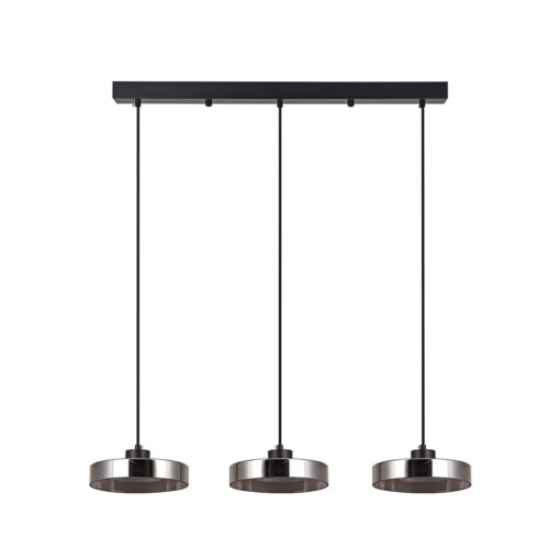 Inlight Κρεμαστό φωτιστικό LED απο μαύρο μέταλλο και φιμέ γυαλί, 70x200cm, 3CCT (Θερμό- Φυσικό- Ψυχρό Φως), Φωτεινότητα 3960LMκαι 3x12W (4075-3R-Black/Smoky)