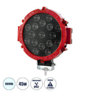 GloboStar® 85422 Vehicle & Forklift Work Lights – Φώτα Εργασίας για Οχήματα Περονοφόρα – Κλάρκ LED 45W DC 9-80V Αδιάβροχο IP67 Μαύρο Κόκκινο Μ20 x Π18 x Υ5cm