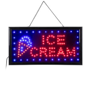 GloboStar® 75691 Φωτιστικό Ταμπέλα LED Ορθογώνια Σήμανσης ICE CREAM με Πρίζα AC 230V Μ48 x Π25 x Υ2cm