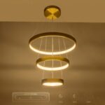 GLOBOSTAR® NEMESIS TRIO 61169 Μοντέρνο Κρεμαστό Φωτιστικό Οροφής LED 100W 12123lm 360° AC 220-240V IP20 Ρυθμιζόμενο Λευκό CCT με Χειριστήριο από 2700K έως 6000K Dimmable – Lumileds SMD Chip – Χρυσό Βούρτσας – Μ60 x Π60 x Υ60cm – 3 Χρόνια Εγγύηση