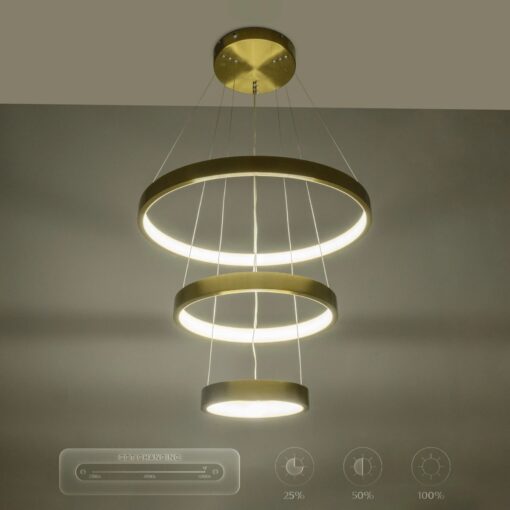 GLOBOSTAR® NEMESIS TRIO 61169 Μοντέρνο Κρεμαστό Φωτιστικό Οροφής LED 100W 12123lm 360° AC 220-240V IP20 Ρυθμιζόμενο Λευκό CCT με Χειριστήριο από 2700K έως 6000K Dimmable – Lumileds SMD Chip – Χρυσό Βούρτσας – Μ60 x Π60 x Υ60cm – 3 Χρόνια Εγγύηση
