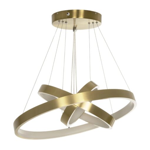 GLOBOSTAR® NEMESIS TRIO 61169 Μοντέρνο Κρεμαστό Φωτιστικό Οροφής LED 100W 12123lm 360° AC 220-240V IP20 Ρυθμιζόμενο Λευκό CCT με Χειριστήριο από 2700K έως 6000K Dimmable – Lumileds SMD Chip – Χρυσό Βούρτσας – Μ60 x Π60 x Υ60cm – 3 Χρόνια Εγγύηση
