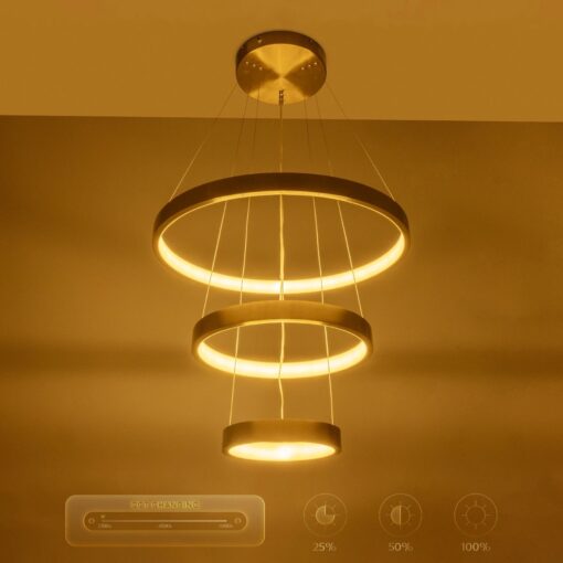 GLOBOSTAR® NEMESIS TRIO 61169-DECO Μοντέρνο Κρεμαστό Φωτιστικό Οροφής LED 100W 12123lm 360° AC 220-240V IP20 Ρυθμιζόμενο Λευκό CCT με Χειριστήριο από 2700K έως 6000K Dimmable – Lumileds SMD Chip – Χρυσό Βούρτσας – Μ60 x Π60 x Υ60cm – 3 Χρόνια Εγγύηση