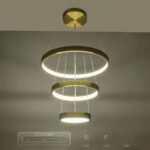 GLOBOSTAR® NEMESIS TRIO 61169-DECO Μοντέρνο Κρεμαστό Φωτιστικό Οροφής LED 100W 12123lm 360° AC 220-240V IP20 Ρυθμιζόμενο Λευκό CCT με Χειριστήριο από 2700K έως 6000K Dimmable – Lumileds SMD Chip – Χρυσό Βούρτσας – Μ60 x Π60 x Υ60cm – 3 Χρόνια Εγγύηση