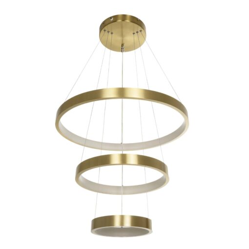 GLOBOSTAR® NEMESIS TRIO 61169-DECO Μοντέρνο Κρεμαστό Φωτιστικό Οροφής LED 100W 12123lm 360° AC 220-240V IP20 Ρυθμιζόμενο Λευκό CCT με Χειριστήριο από 2700K έως 6000K Dimmable – Lumileds SMD Chip – Χρυσό Βούρτσας – Μ60 x Π60 x Υ60cm – 3 Χρόνια Εγγύηση