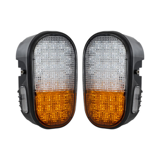 GloboStar® 85455 E57 Mark Σετ 2 x Φανάρια για TOYOTA & UNIVERSAL FORKLIFT Βασικού Φωτισμού για Οχήματα Περονοφόρα – Κλάρκ με Φλας LED 40W DC 10-80V Αδιάβροχα IP6K9K Πορτοκαλί & Ψυχρό Λευκό 6000K  Μ20 x Π8 x Υ12cm