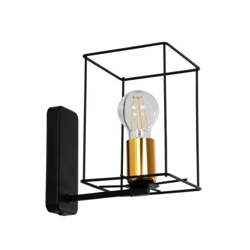 GLOBOSTAR® CYRA 203-0012 Μοντέρνο Φωτιστικό Τοίχου – Απλίκα με Ντουί 1 x E27 AC 220-240V IP20 – Μαύρο & Χρυσό – Μ14 x Π21 x Υ22cm