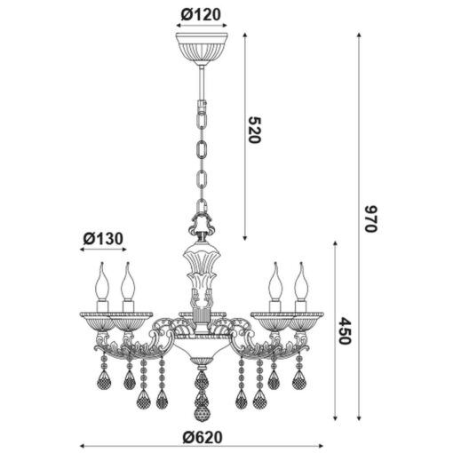 Κρεμαστό Πολύφωτο με 5xE14 Χρυσό με Κρυσταλλάκια ACA – EG166495