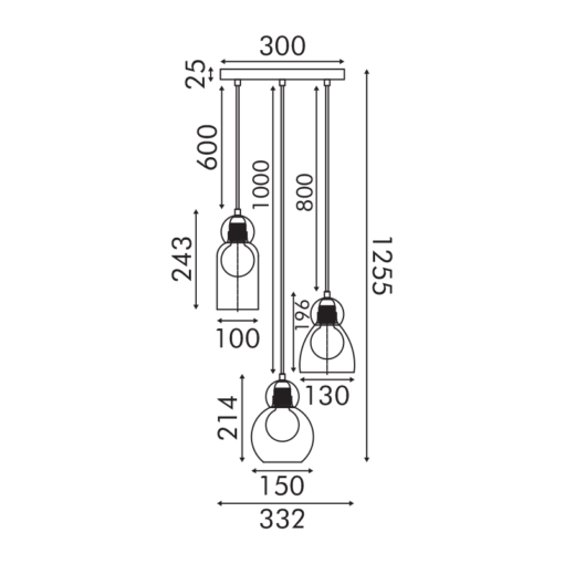 JULIETTE-ΦΩΤΙΣΤΙΚΟ ΚΡΕΜΑΣΤΟ ΜΑΥΡΟ ΓΥΑΛΙΝΟ ΣΥΜΒΑΤΙΚΟ ΙΡ20 3xΕ27 330XH1255mm ACA – LT38233PBK