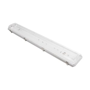 GLOBOSTAR® VIGAS 999-0250 Γραμμικό Βιομηχανικό Φωτιστικό Σκαφάκι Tri-Proof με Μεταλλικά Clips για 2 x Λάμπες T8 G13 90cm Τύπου Φθορίου LED Τροφοδοσίας Ενός Άκρου 120° AC 220-240V Αδιάβροχο IP65 – Γκρι με Διάφανο Κάλυμμα Πλαστικό PC – Μ100 x Π15 x Υ10cm