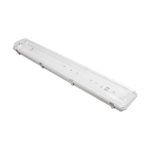 GLOBOSTAR® VIGAS 999-0250 Γραμμικό Βιομηχανικό Φωτιστικό Σκαφάκι Tri-Proof με Μεταλλικά Clips για 2 x Λάμπες T8 G13 90cm Τύπου Φθορίου LED Τροφοδοσίας Ενός Άκρου 120° AC 220-240V Αδιάβροχο IP65 – Γκρι με Διάφανο Κάλυμμα Πλαστικό PC – Μ100 x Π15 x Υ10cm