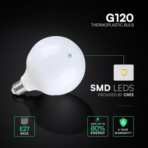 22W LED Bulb E27 G120 Plastic CREE CHIP 6400K V-TAC – 21200236
