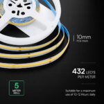 LED Ταινία COB 10W V-TAC Dimmable 24V 1000lm/m 10mm Ψυχρό Λευκό 5 Μέτρα 212669VT