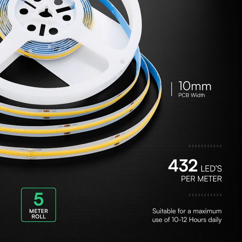 LED Ταινία COB 10W V-TAC Dimmable 24V 1000lm/m 10mm Ψυχρό Λευκό 5 Μέτρα 212669VT