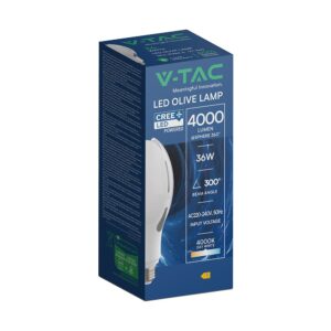 LED Λάμπα E27 36W V-TAC Cree Chip 300° 4000lm Φυσικό Λευκό 4000K 6yrs Wty – 21284-6