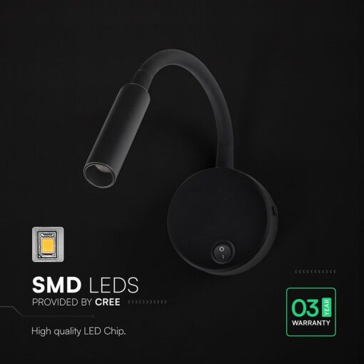 LED Φωτιστικό Ανάγνωσης Κρεβατιού Μαύρο V-TAC Cree Chip με Type-C Θύρα Φόρτισης 3000K V-TAC – 241506