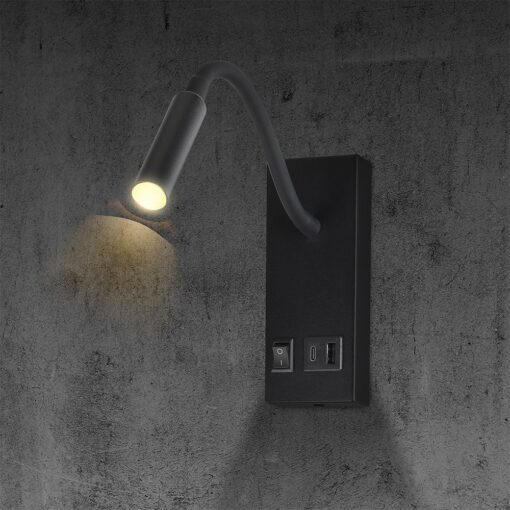 LED Φωτιστικό Ανάγνωσης Κρεβατιού Μαύρο V-TAC Cree Chip με Type-C Θύρα Φόρτισης 3000K V-TAC – 241516
