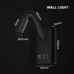 LED Φωτιστικό Ανάγνωσης Κρεβατιού Μαύρο V-TAC Cree Chip με Type-C Θύρα Φόρτισης 3000K V-TAC – 241516