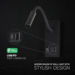 LED Φωτιστικό Ανάγνωσης Κρεβατιού Μαύρο V-TAC Cree Chip με Type-C Θύρα Φόρτισης 3000K V-TAC – 241516