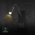 LED Φωτιστικό Ανάγνωσης Κρεβατιού Μαύρο V-TAC Cree Chip με Type-C Θύρα Φόρτισης 3000K V-TAC – 241516