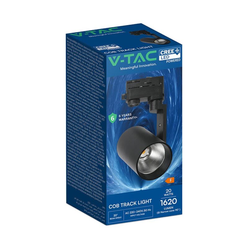 20W LED COB Σποτ Ράγας 4 Καλωδίων V-TAC Cree Chip 1620lm 3000K Μαύρο 6yrs Wty V-TAC 241546