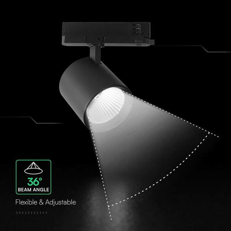 30W LED COB Σποτ Ράγας 4 Καλωδίων V-TAC Cree Chip 2845lm 4000K Μαύρο 6yrs Wty V-TAC 241646VT