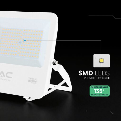 100W LED Floodlight CREE CHIP White Body Grey Glass 6500K 135LM/W V-TAC – 242116