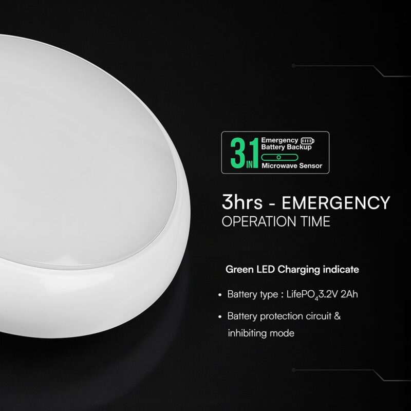 Πλαφονιέρα LED Στρογγυλή / Φωτιστικό Ασφαλείας 3hrs Φ320 Λευκή V-TAC CREE Chip 8W/16W/20W CCT 2700lm IP65 με  6yrs Wty – 812-24-6