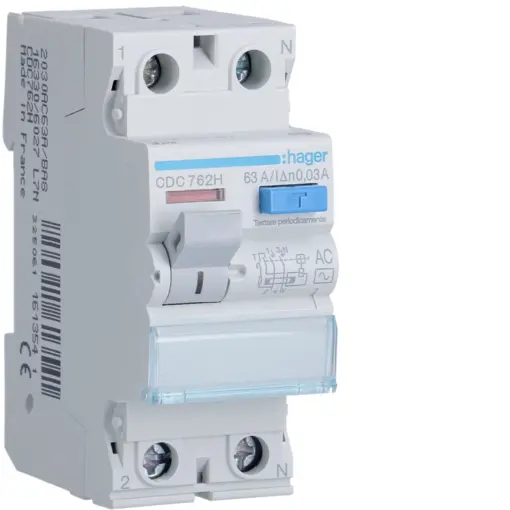 Ρελέ Διαφυγής AC 30mA 2P 63A Hager – CDC762H