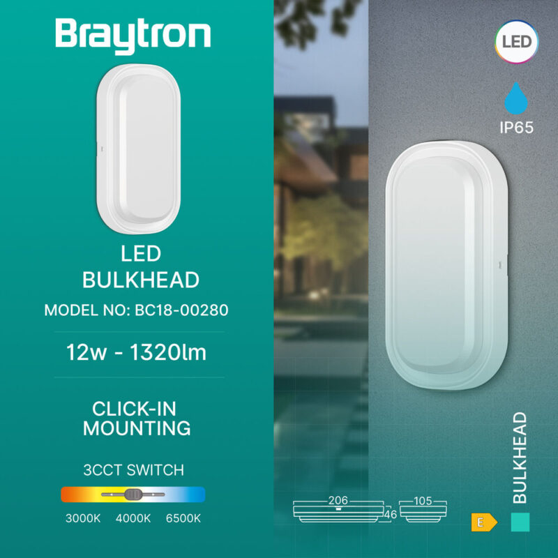 Απλίκα led “Bulkhead” 12w IP65 1320lm CCT Braytron – BC18-00280