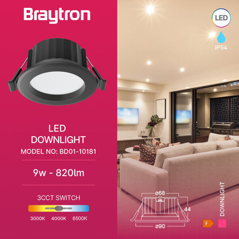 Σποτ Led 9w Στρογγυλό 3CCT IP54 Μαύρο Braytron – BD01-10181