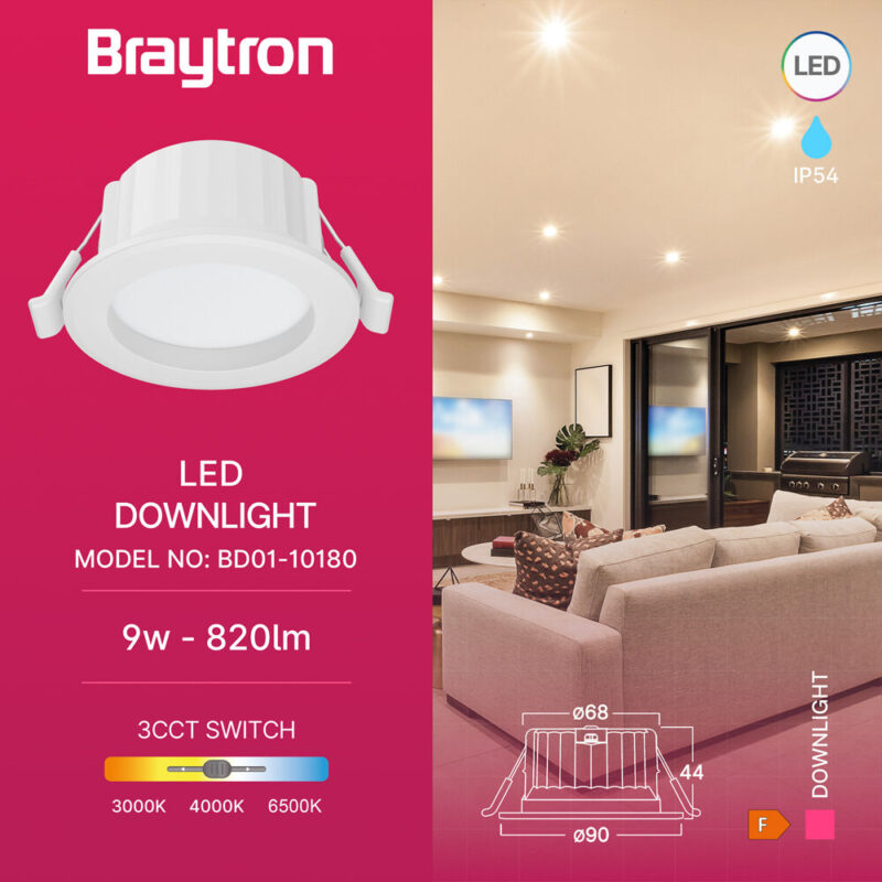Σποτ Led 9w Στρογγυλό 3CCT IP54 Λευκό Braytron – BD01-10180