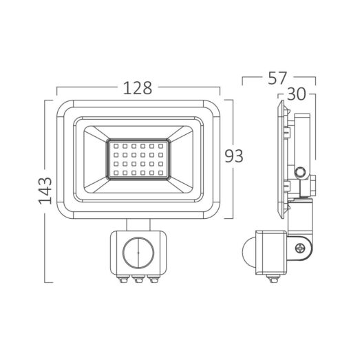 Προβολέας  Led IP54 20W 1620 lm 6500K  με ανίχνευση (γκρι) Braytron – BT60-42031