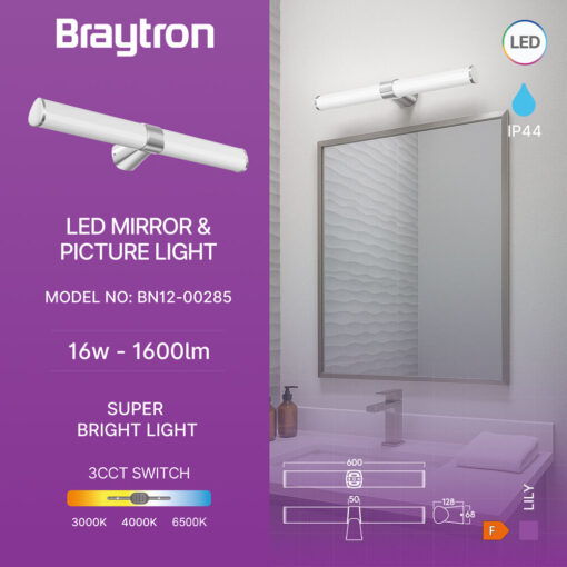 Φωτιστικό καθρέπτου “Lily” IP44 3CCT 16w 1600lm Χρώμιο Braytron – BN12-00285