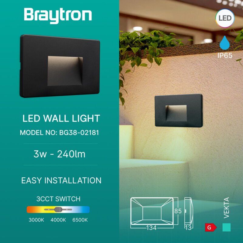 Απλίκα Vekta 3w IP65 240lm 3CCT Braytron – BG38-02181