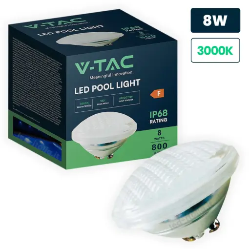 V-TAC 217556 LED Λάμπα Πισίνας PAR56 8W 800lm Θερμό Λευκό 3000Κ IP68 12V