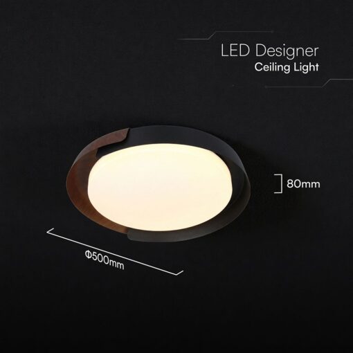 V-TAC 24186VT LED Πλαφονίερα Οροφής Μαύρη+Καφέ Στρογγυλή Φ500 48W 5760lm Dimmable CCT με Τηλεχειριστήριο