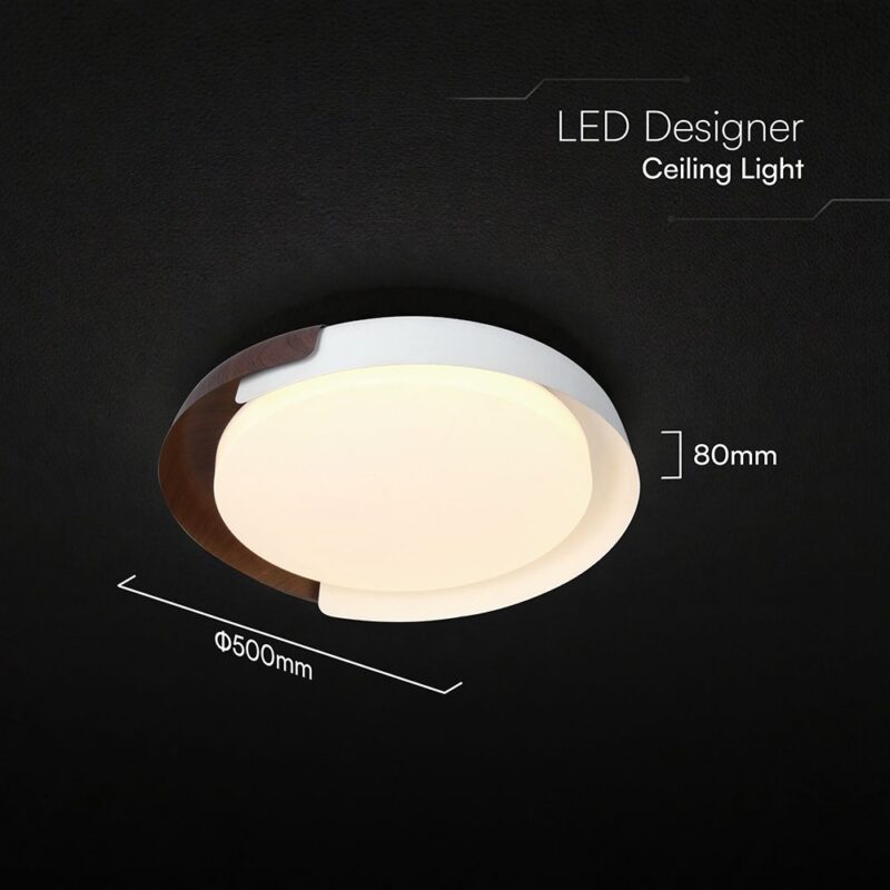V-TAC 24187VT LED Πλαφονίερα Οροφής Λευκό+Καφέ Στρογγυλή Φ500 48W 5760lm Dimmable CCT με Τηλεχειριστήριο