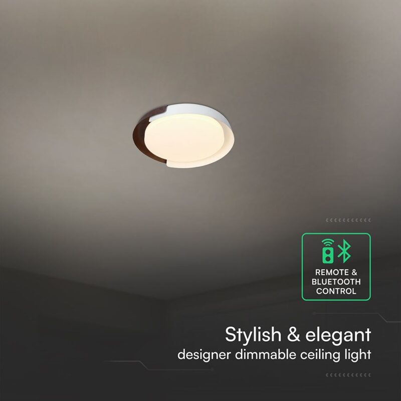 V-TAC 24187VT LED Πλαφονίερα Οροφής Λευκό+Καφέ Στρογγυλή Φ500 48W 5760lm Dimmable CCT με Τηλεχειριστήριο