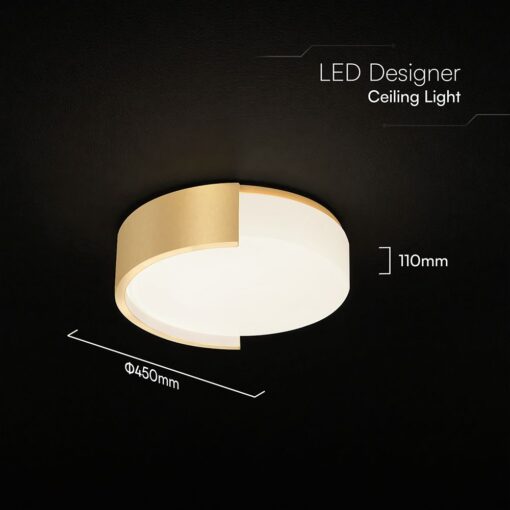 V-TAC 24190 48W LED Decorative Ceiling Lamp (D450*H120mm) 3in1 Remote Control Dimmable Gold