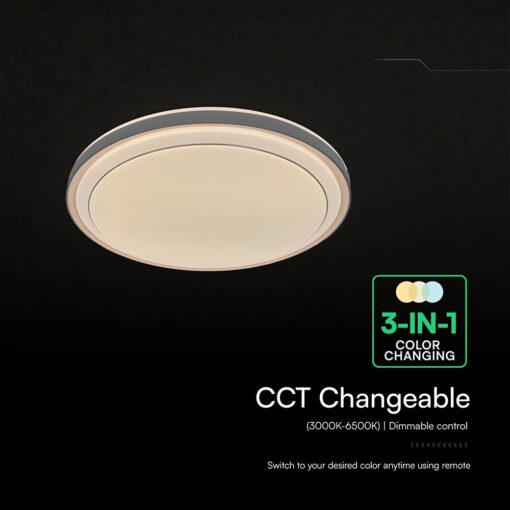 V-TAC 24196VT LED Πλαφονίερα Οροφής Στρογγυλή Φ490 30W/60W 6000lm Dimmable CCT με Τηλεχειριστήριο Καφέ