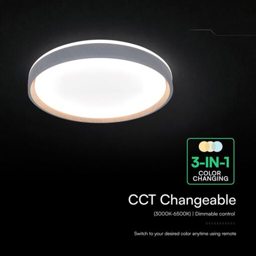 V-TAC 24201 LED Πλαφονίερα Οροφής Στρογγυλή Φ500 30W/60W 6000lm Dimmable CCT με Τηλεχειριστήριο Γκρι Απόχρωση Ξύλου