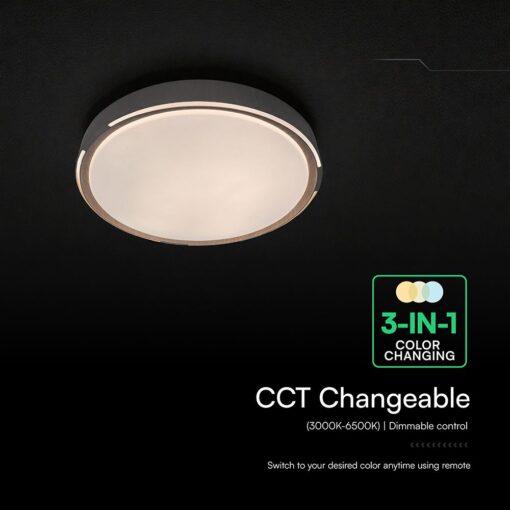 V-TAC 24205 LED Πλαφονίερα Οροφής Στρογγυλή Φ500 30W/60W 6000lm Dimmable CCT με Τηλεχειριστήριο σε Απόχρωση Σκούρου Ξύλου