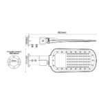 LED STREET LUMINAIRE 150W 18000LM 2200K 140×90˚ CLASS I 230V AC IP66 ACA – NORD15022