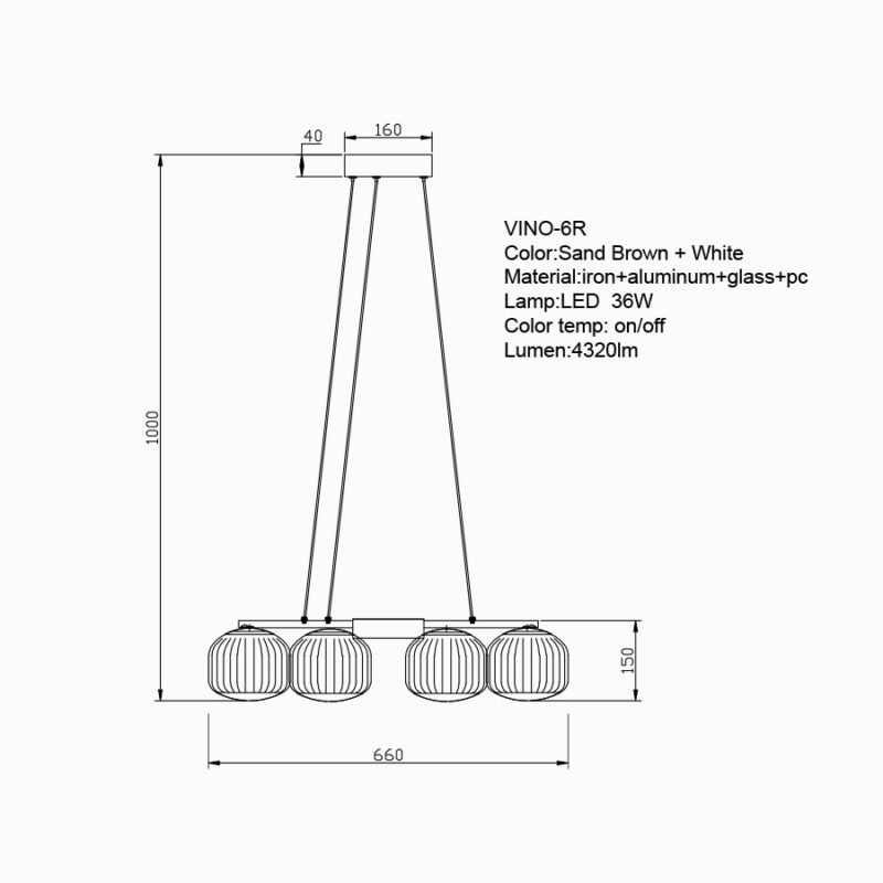 Sun Light ΚΡΕΜΑΣΤΟ 6ΦΩΤΟ ΦΩΤΙΣΤΙΚΟ ΟΡΟΦΗΣ-ΚΩΔ. VINO-6R