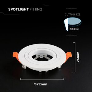 Βάση Σποτ Στρογγυλή Χωνευτή Λευκή GU10 Αλουμινίου V-TAC 24225VT