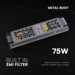 Τροφοδοτικό για LED 75W 12V IP20 Μεταλλικό V-TAC 24237VT