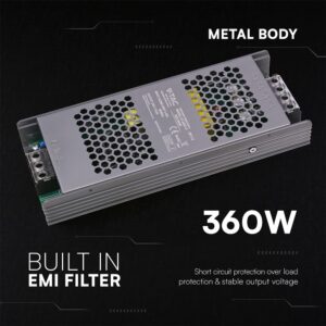 Τροφοδοτικό SLIM για LED 360W 24V 15A IP20 Μεταλλικό V-TAC 24242VT