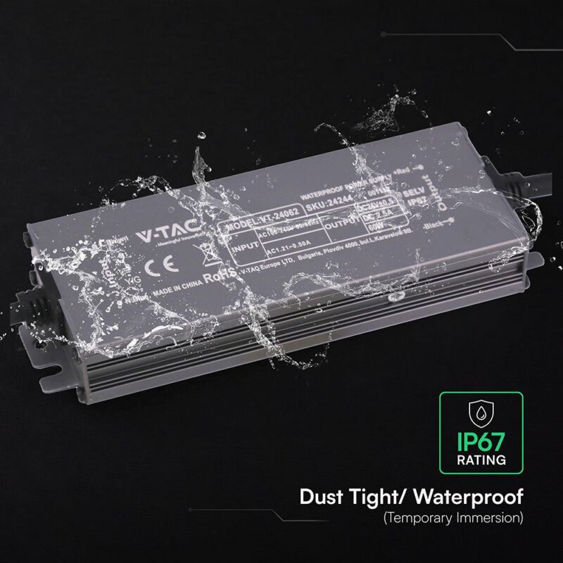 Τροφοδοτικό V-TAC για LED 60W 24V 12.5A IP67 Αδιάβροχο Μεταλλικό 24244VT